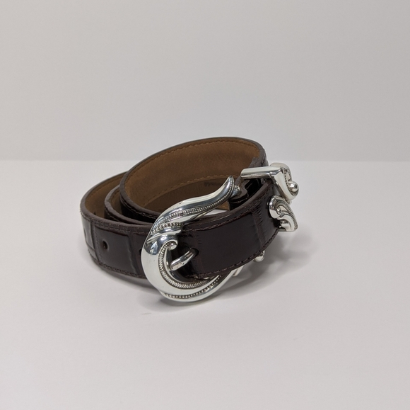 Brighton Italian Leather Brown Silver Buckle Belt - Picture 2 of 4
